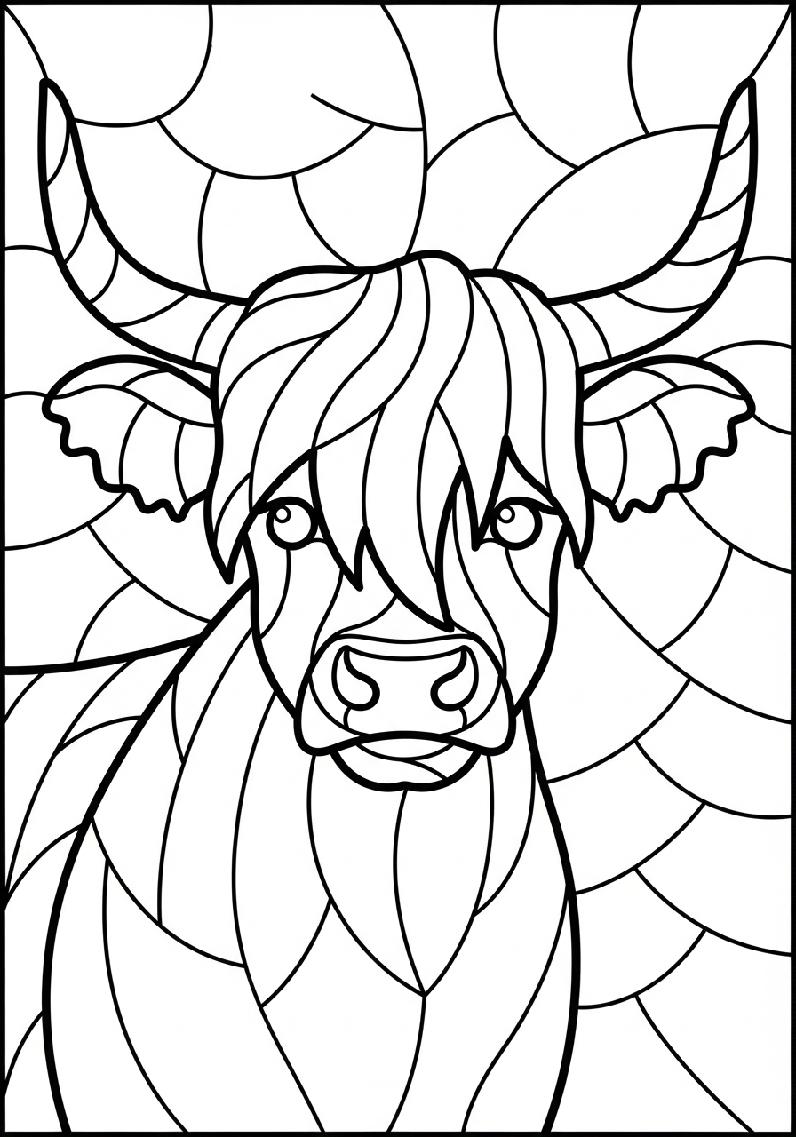Highland Cow Coloring Pages 28 Stained glass style Highland cow coloring page