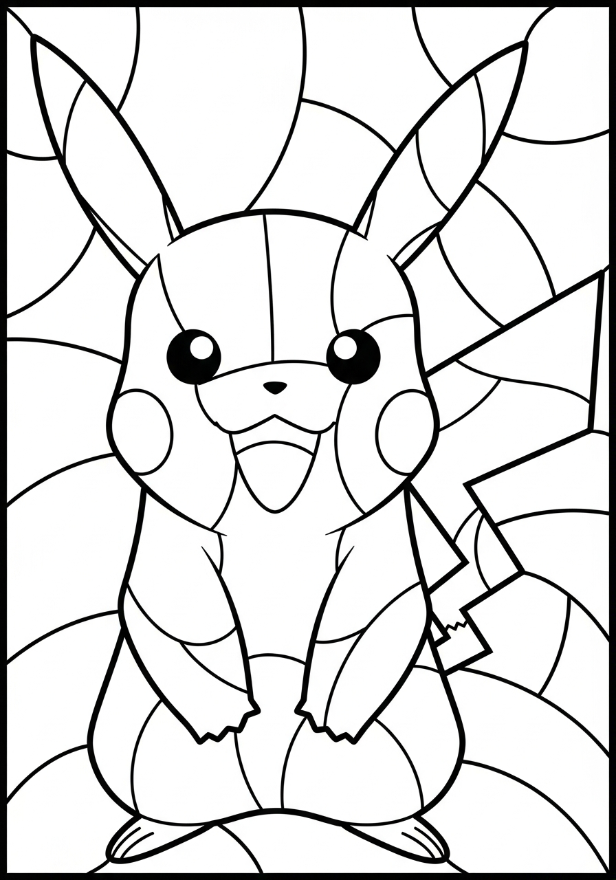 Pikachu Coloring Pages 28 Stained glass style Pikachu coloring page