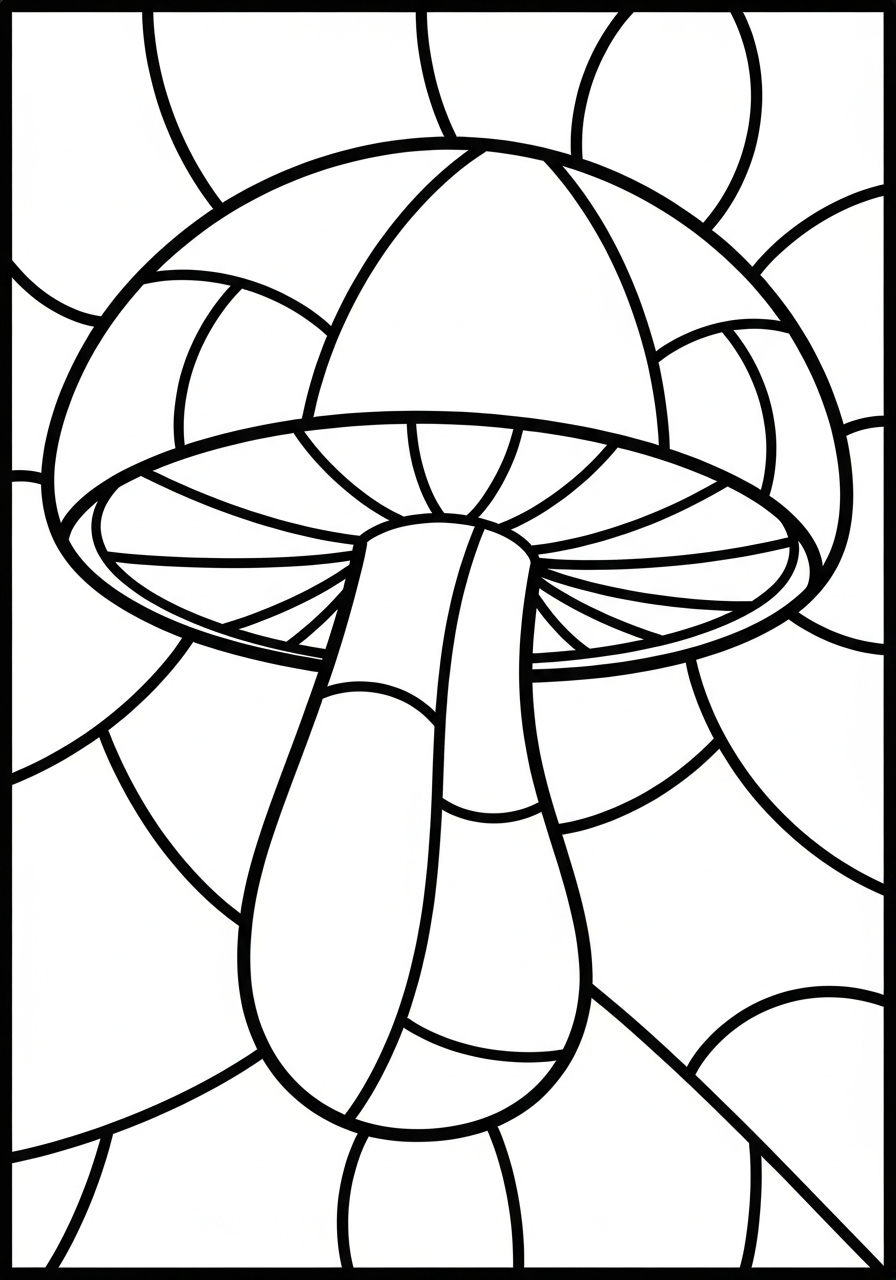 Mushroom Coloring Pages 29 Stained glass style mushroom mosaic design coloring page