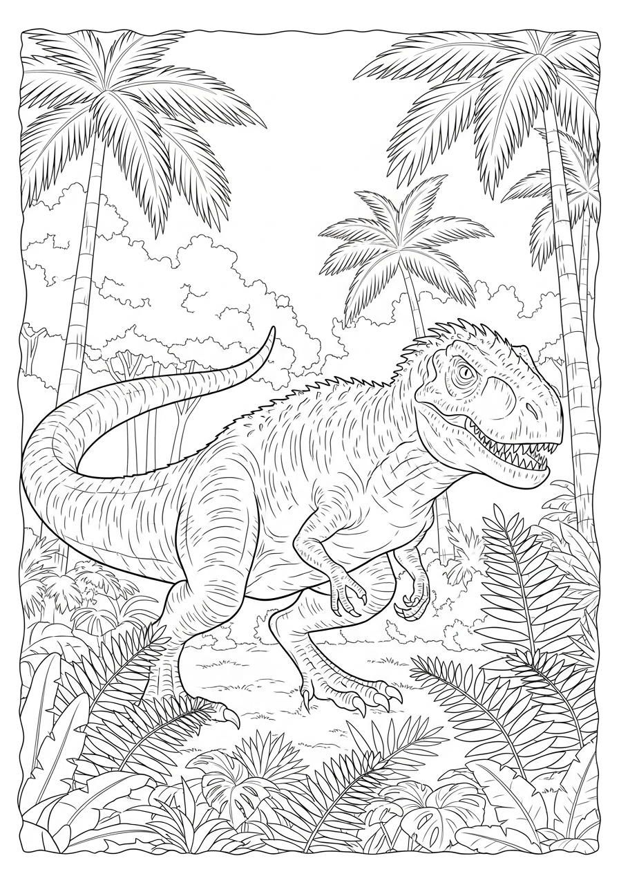 Indominus Rex Coloring Pages 29 Stalking Indominus Rex in jungle coloring page