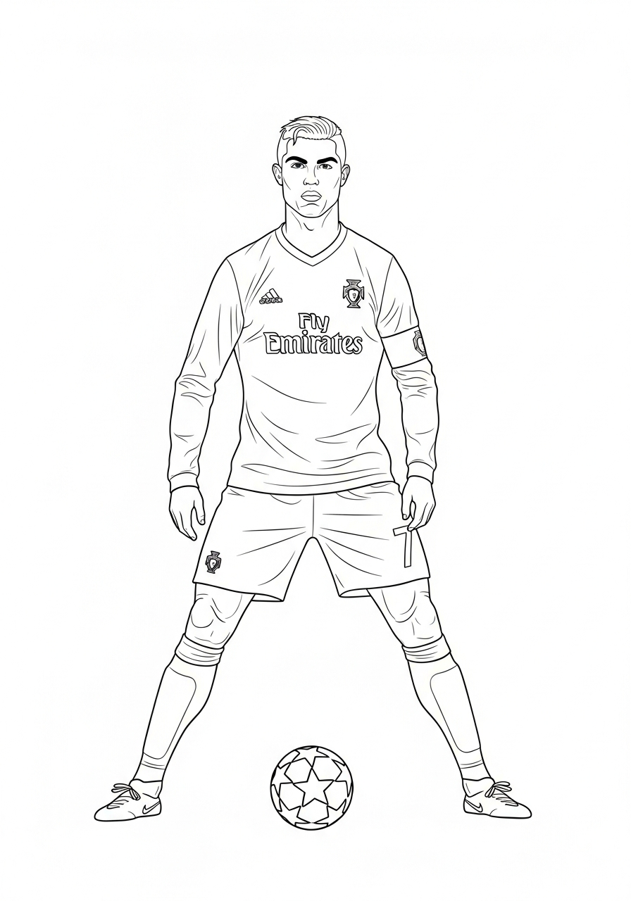 Standing Cristiano Ronaldo free kick coloring page