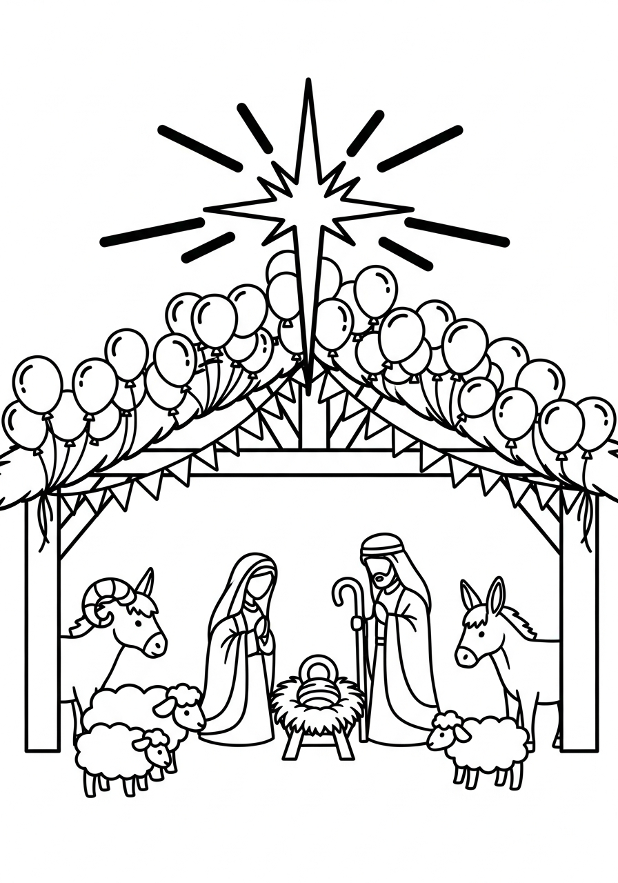 Star of Bethlehem with balloons coloring page