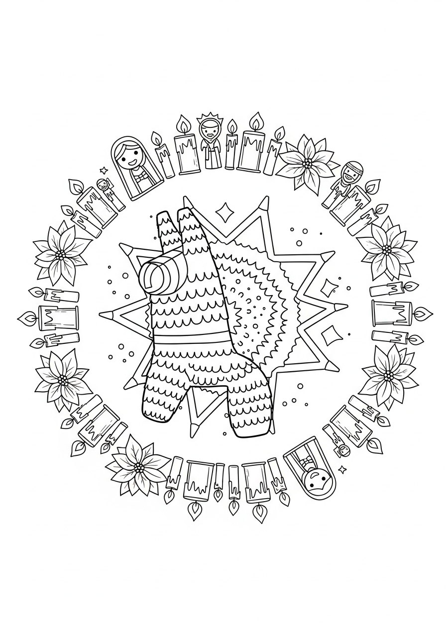Las Posadas Coloring Pages 27 Star piñata mandala pattern design coloring page