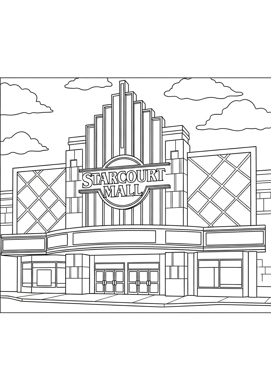Stranger Things Coloring Pages 17 Starcourt Mall neon entrance Stranger Things coloring page