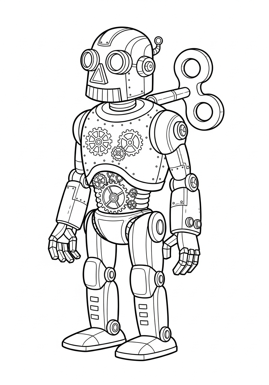 Robot Coloring Pages 38 Steampunk gear clockwork robot coloring page