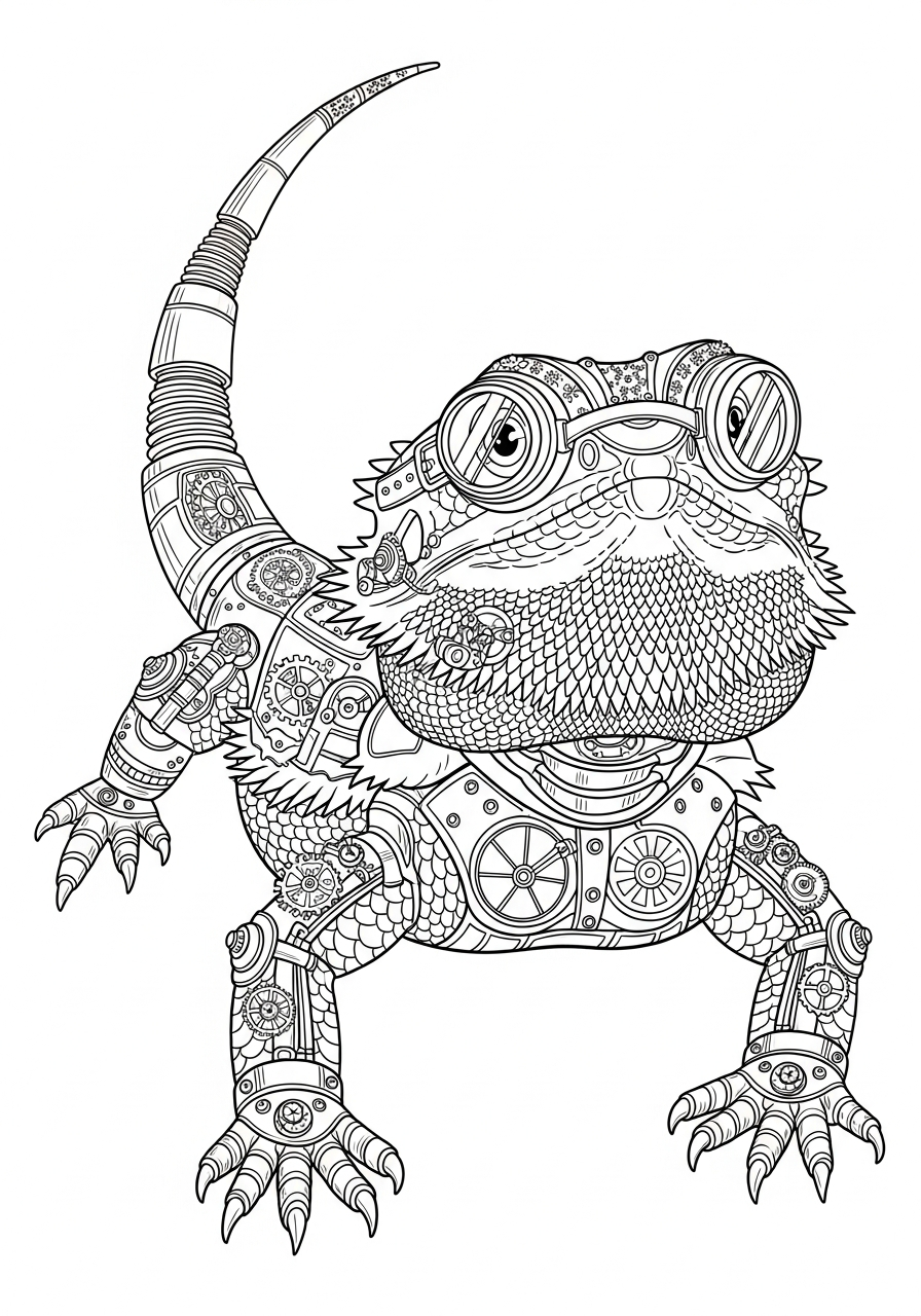 Bearded Dragon Coloring Pages 36 Steampunk mechanical Bearded Dragon coloring page