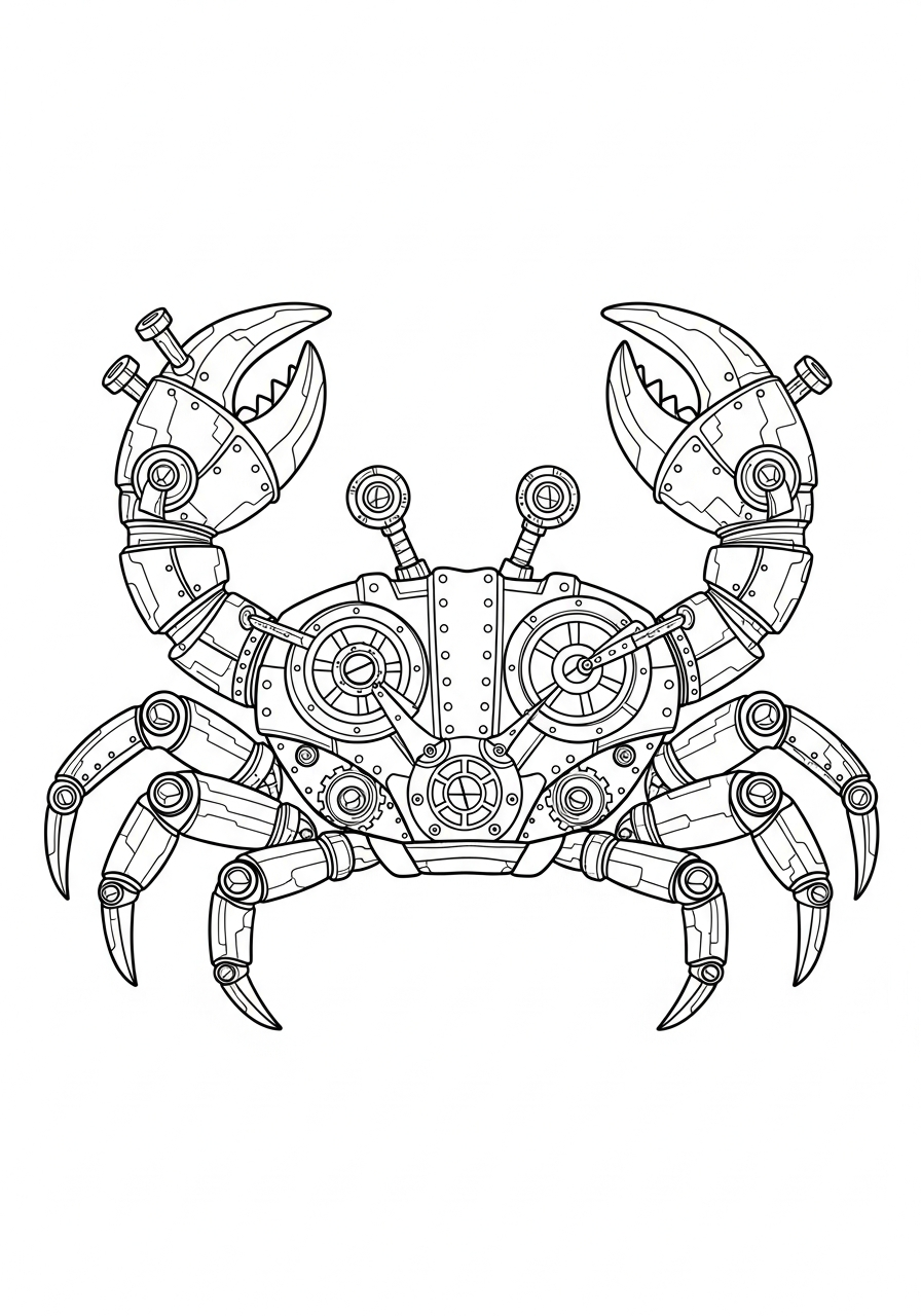 Crab Coloring Pages 32 Steampunk robot mechanical crab coloring page