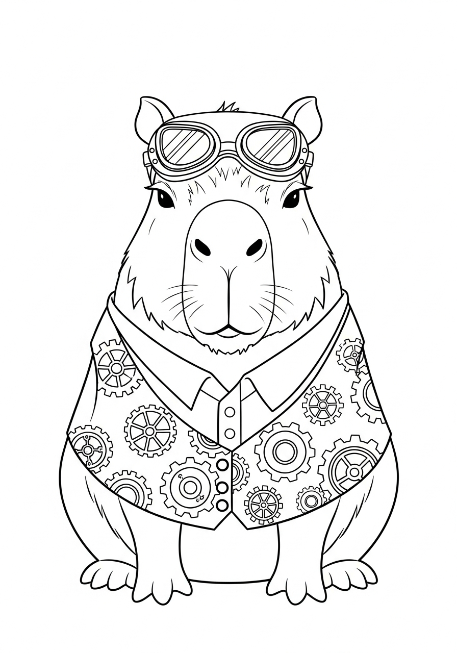 Capybara Coloring Pages 28 Steampunk style capybara gear coloring page