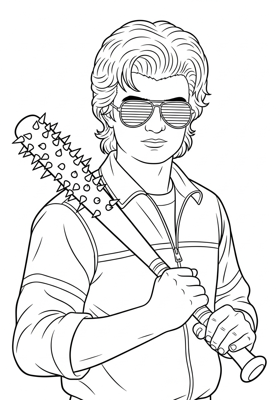 Stranger Things Coloring Pages 7 Steve Harrington with bat Stranger Things coloring page