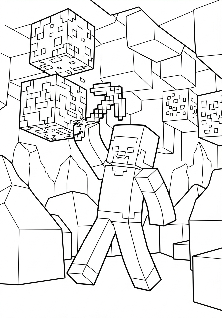 Minecraft Coloring Pages 21 Steve mining stone Minecraft coloring page