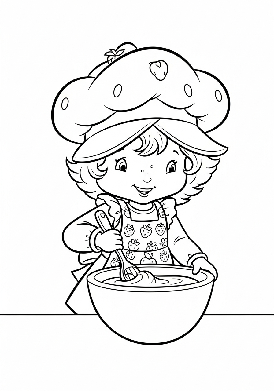 Strawberry Shortcake baking cake coloring page