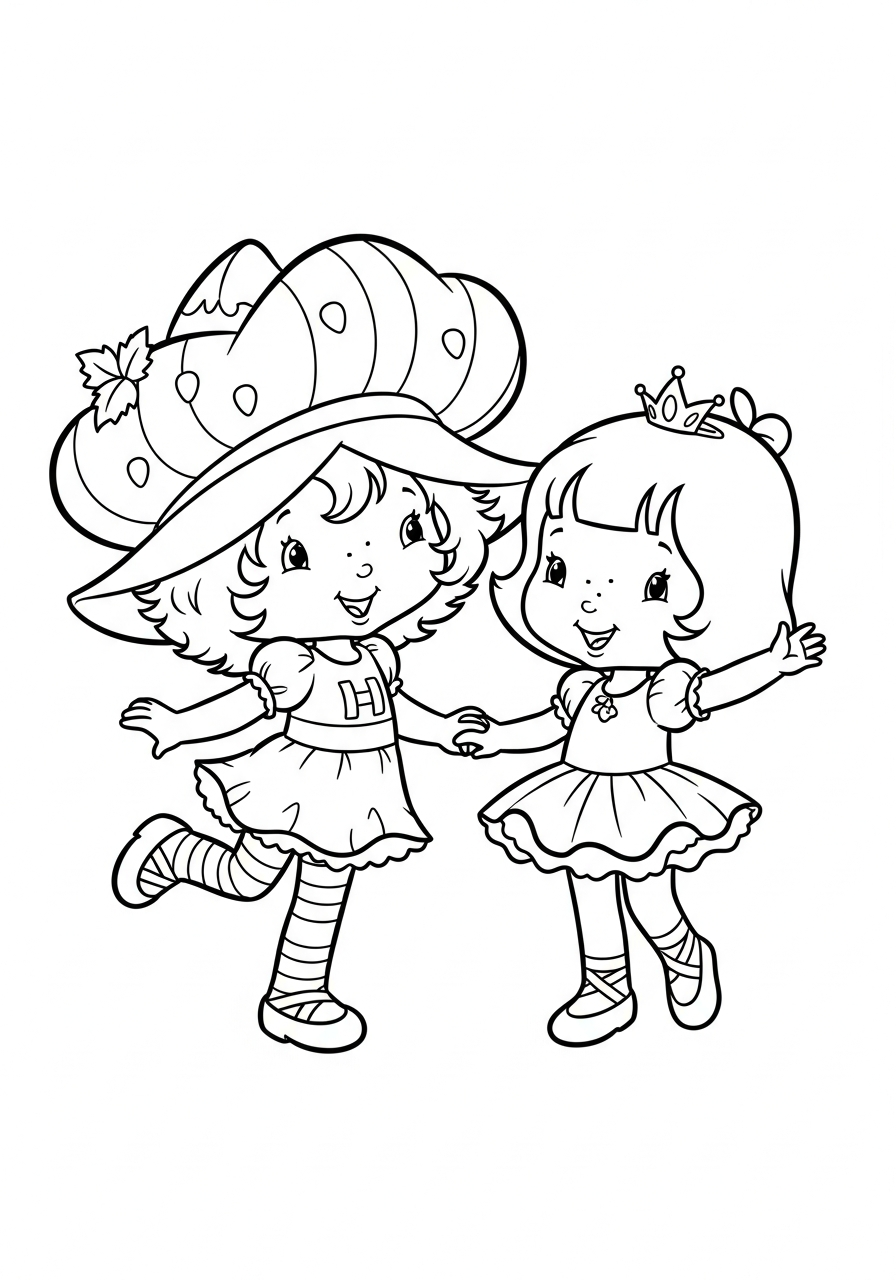 Strawberry Shortcake dancing with friends coloring page