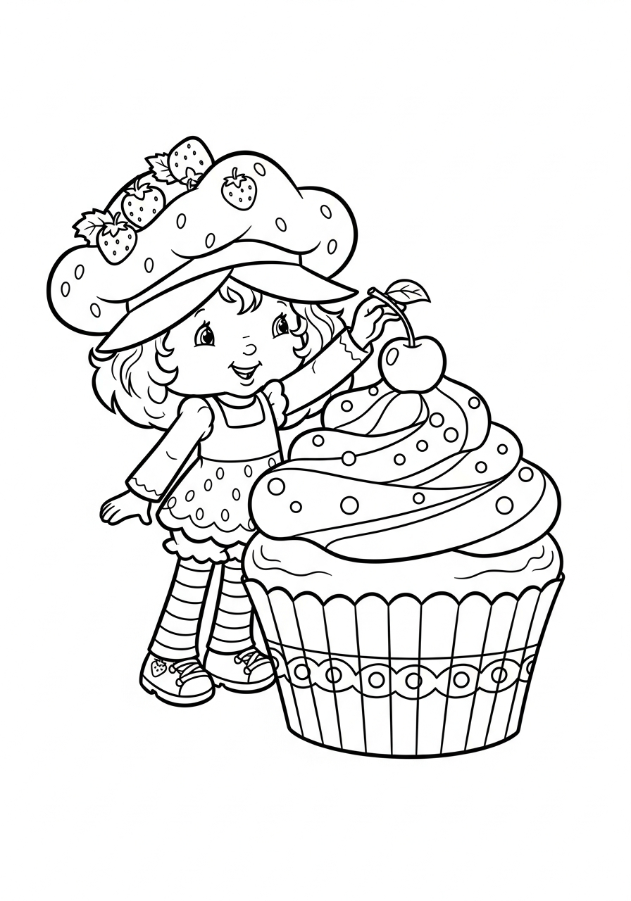 Strawberry Shortcake decorating cupcake coloring page