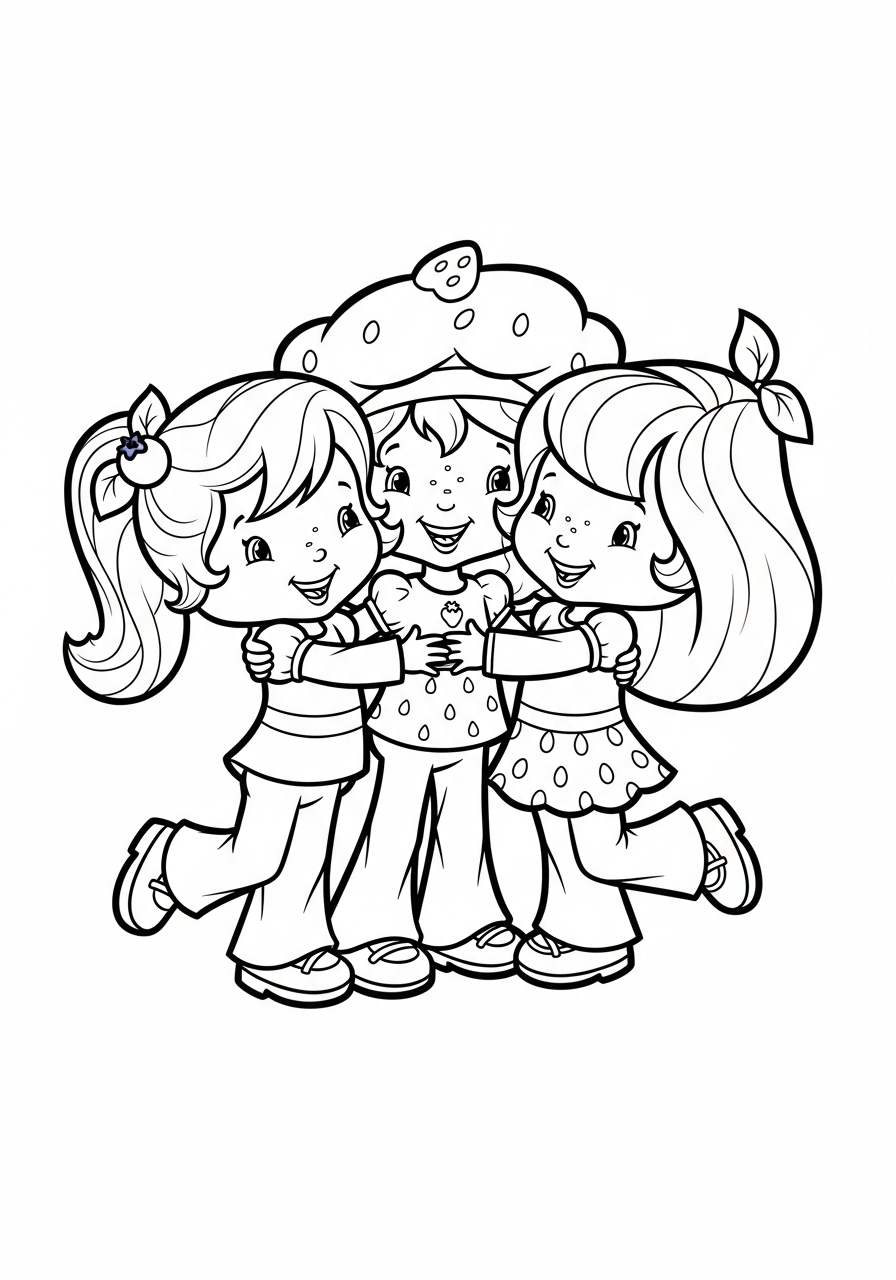 Strawberry Shortcake friends group hug coloring page