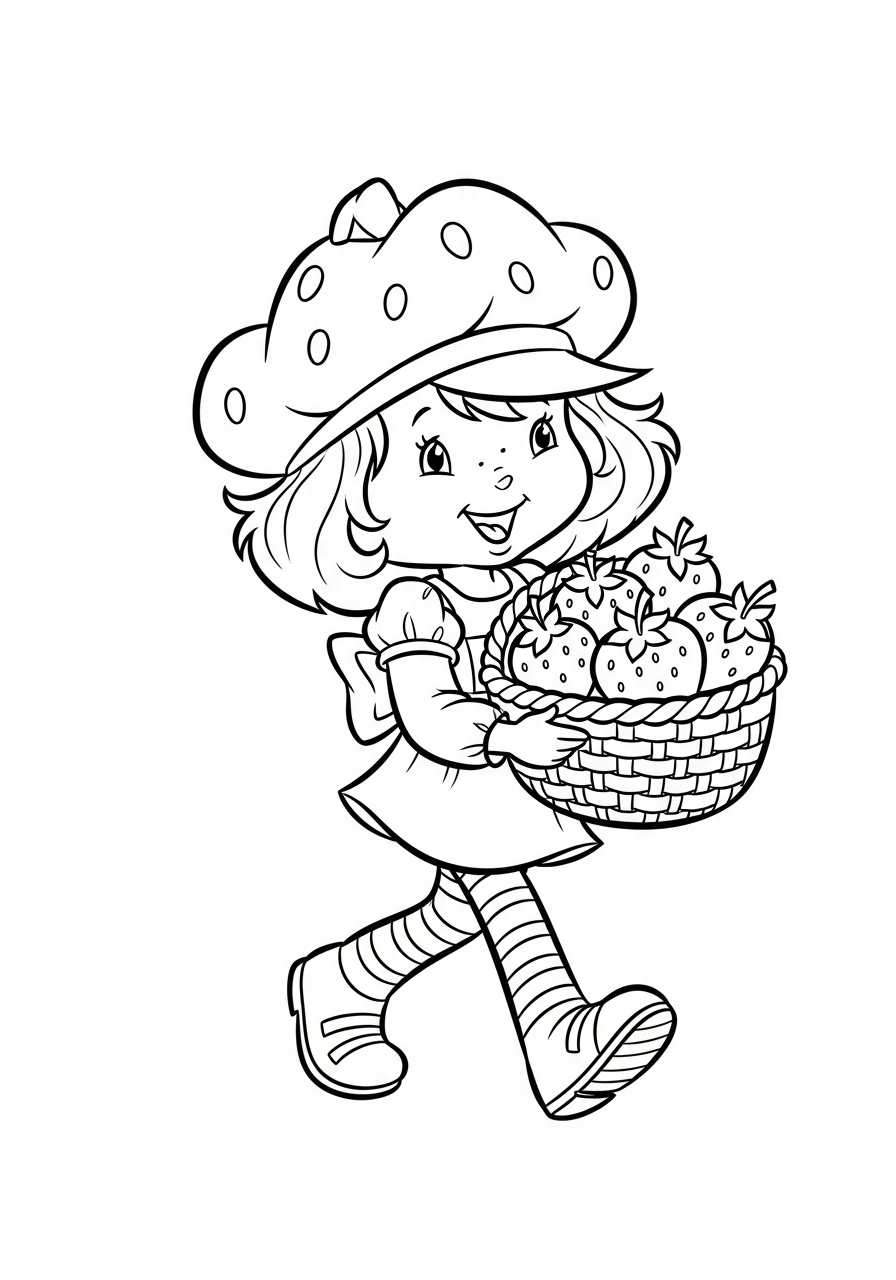 Strawberry Shortcake holding fruit basket coloring page