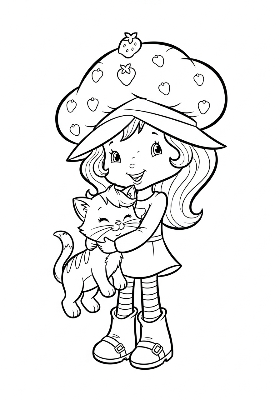 Strawberry Shortcake hugging Custard coloring page