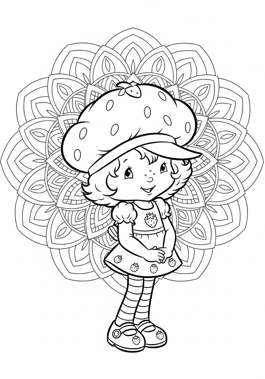 Strawberry Shortcake mandala style coloring page