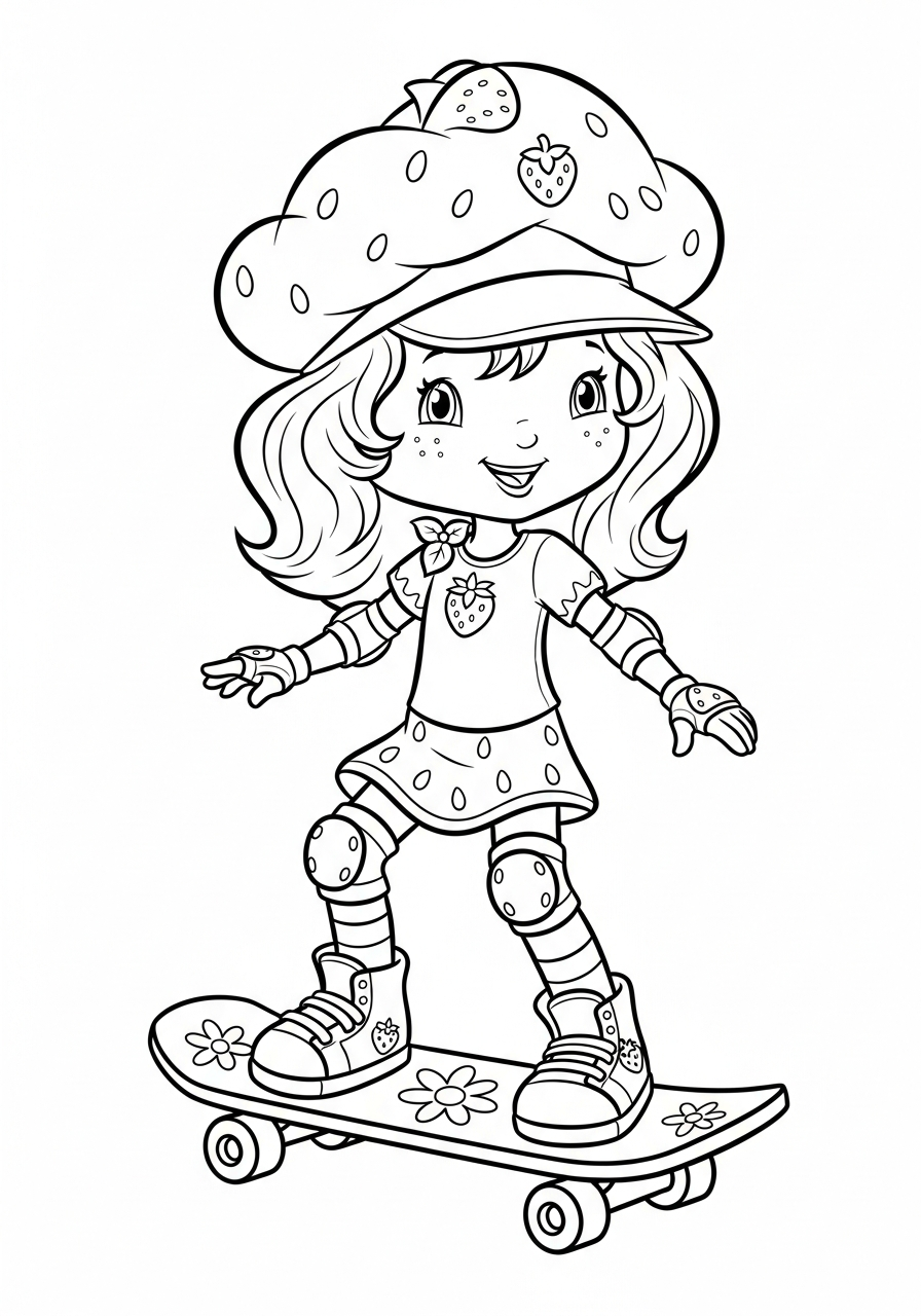 Strawberry Shortcake on skateboard coloring page