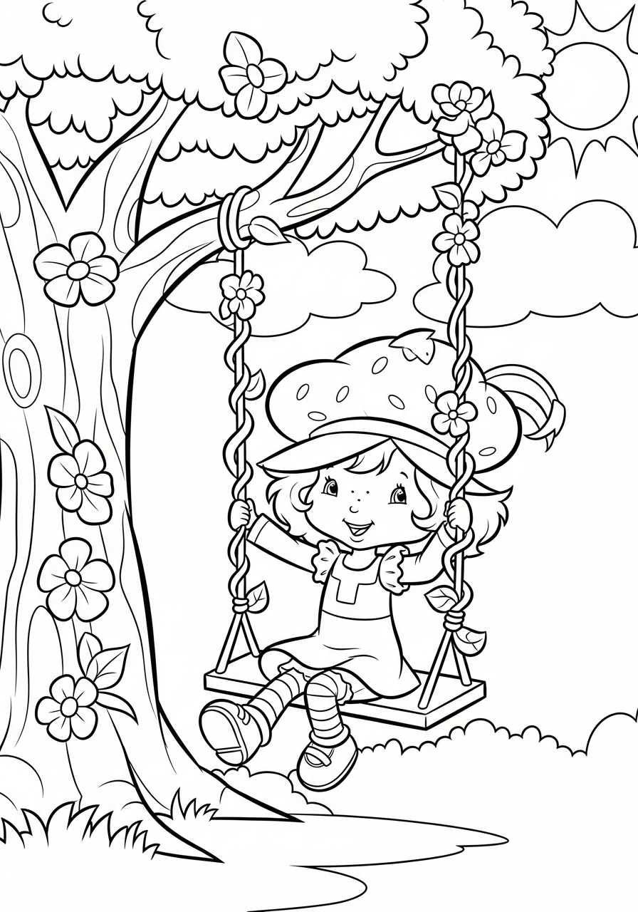 Strawberry Shortcake on swing coloring page
