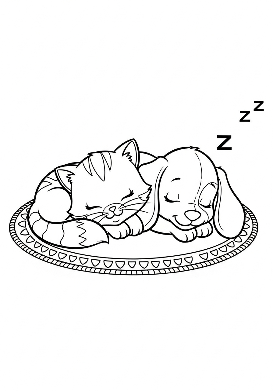Strawberry Shortcake pets sleeping coloring page