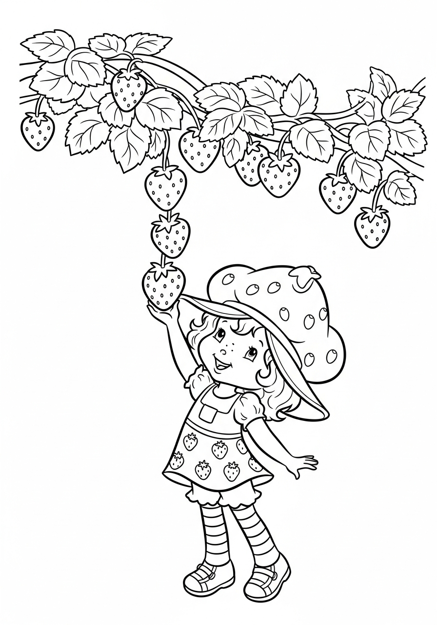 Strawberry Shortcake picking berries coloring page