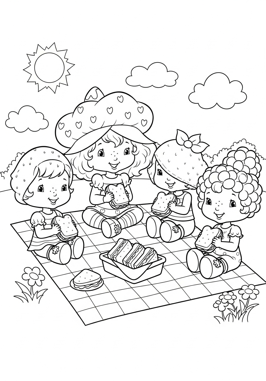 Strawberry Shortcake picnic party coloring page