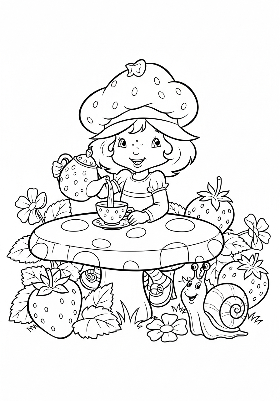 Strawberry Shortcake pouring tea coloring page