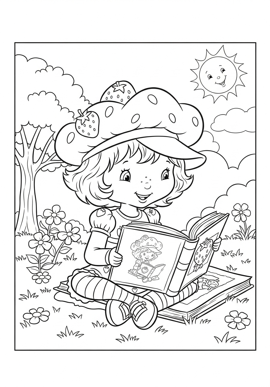 Strawberry Shortcake reading book coloring page