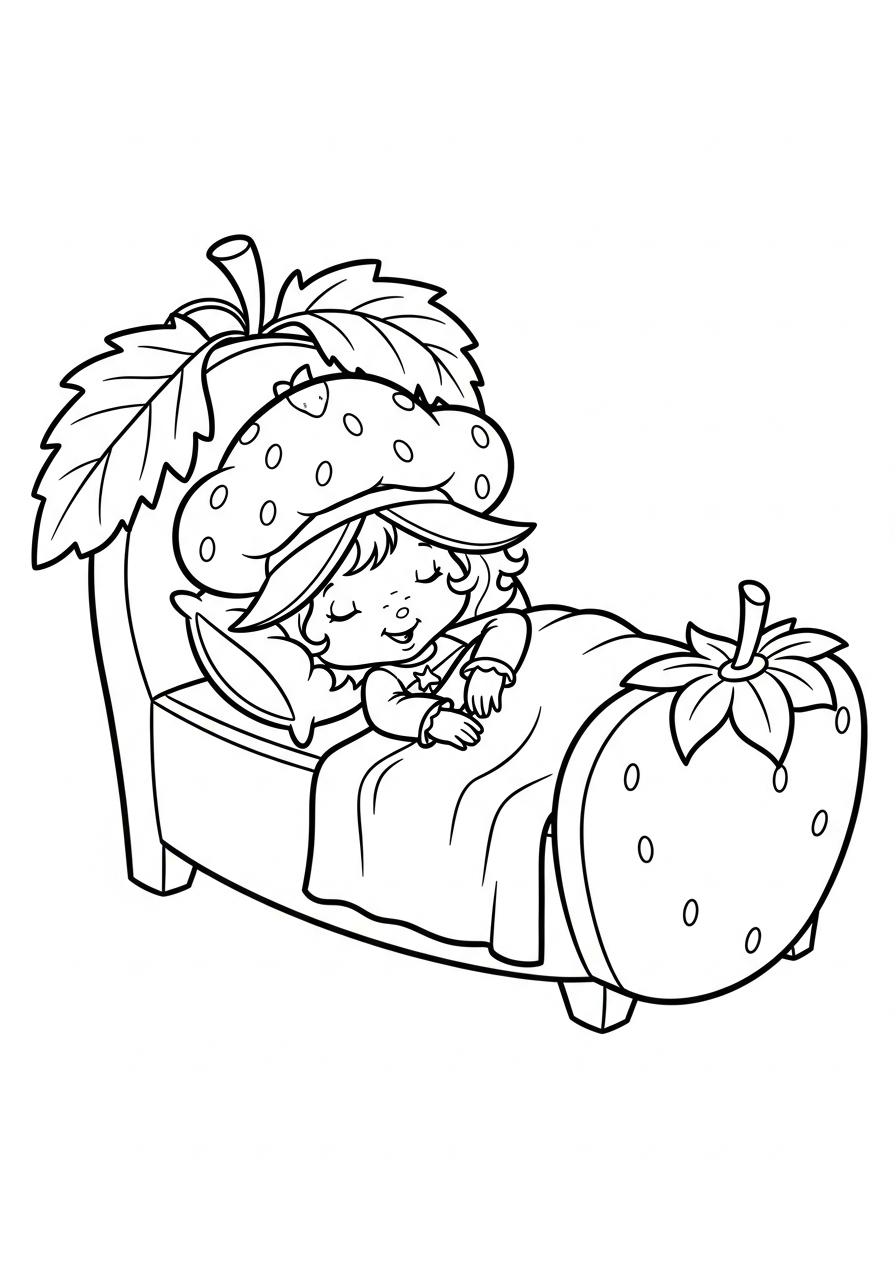 Strawberry Shortcake sleeping in bed coloring page