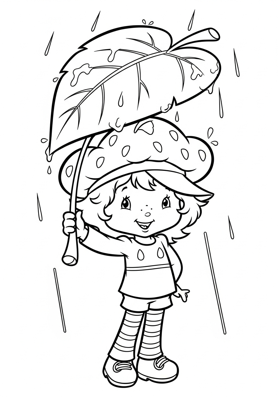 Strawberry Shortcake under rain coloring page
