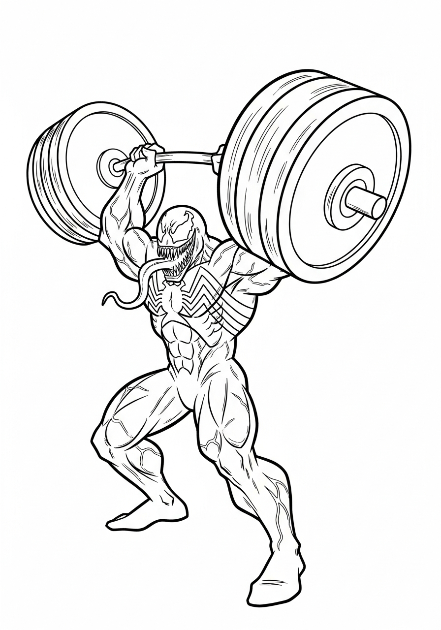 Venom Coloring Pages 12 Strong Venom lifting gym weights coloring page