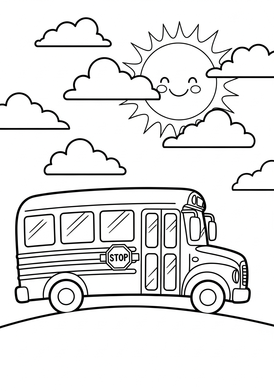 School Bus Coloring Pages 27 Sunny day happy School Bus coloring page
