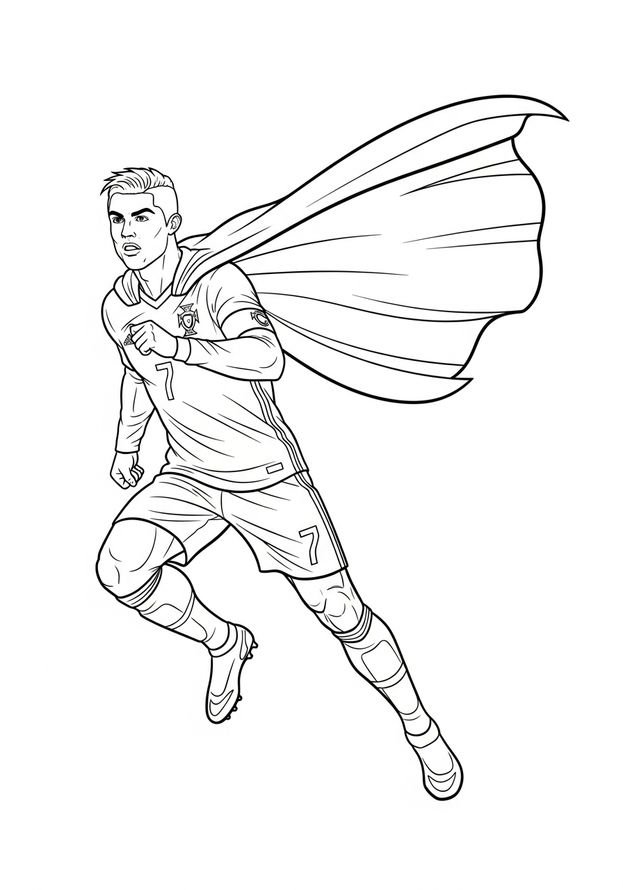 Superhero cape Cristiano Ronaldo coloring page