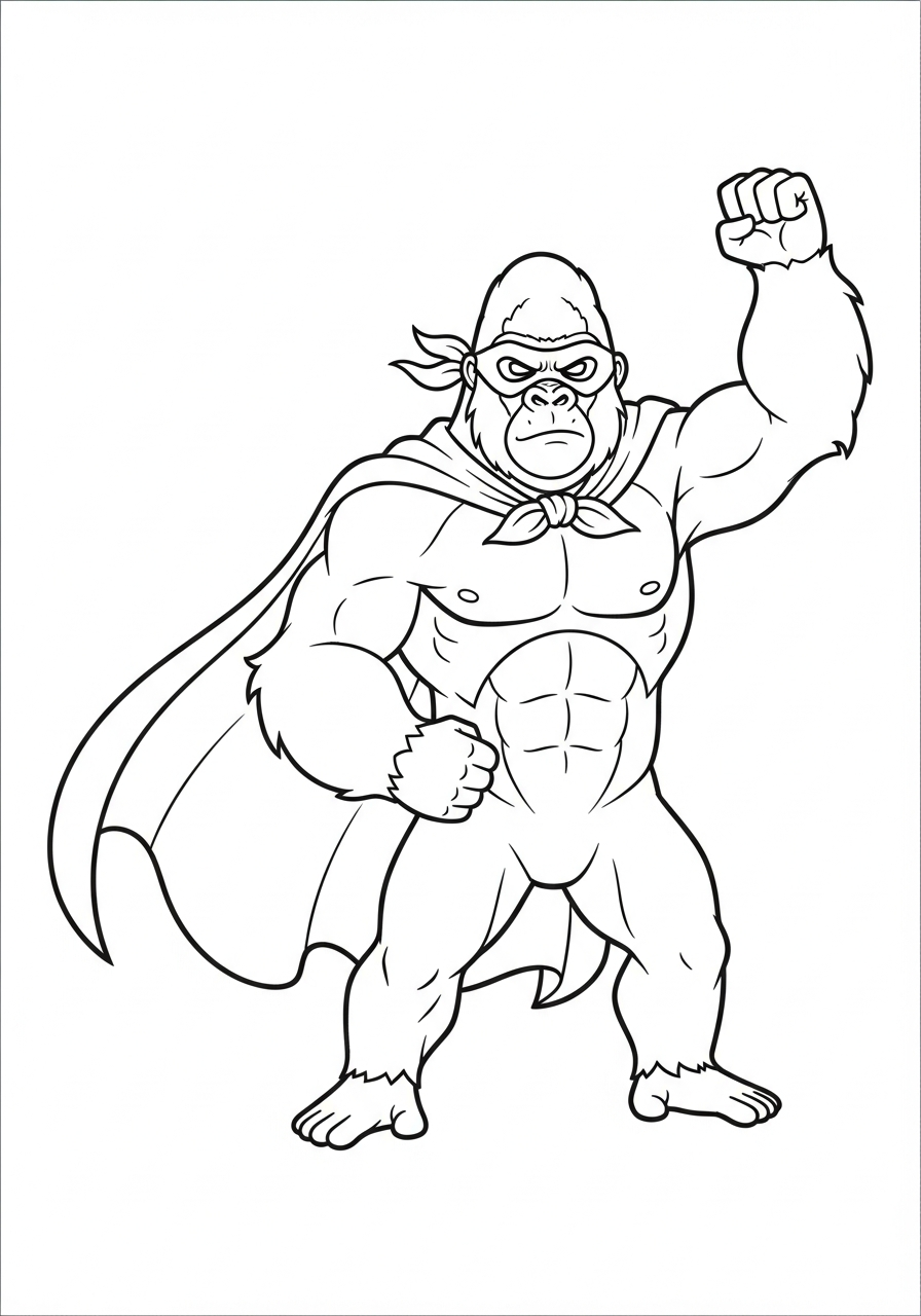 Gorilla Coloring Pages 27 Superhero gorilla wearing cape mask coloring page