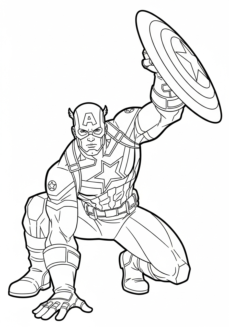 Captain America Coloring Pages 30 Superhero landing pose Captain America coloring page