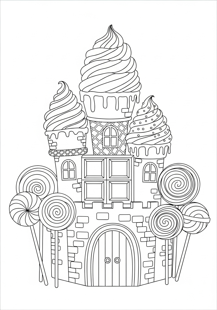 Castle Coloring Pages 21 Sweet candy and ice cream castle coloring page