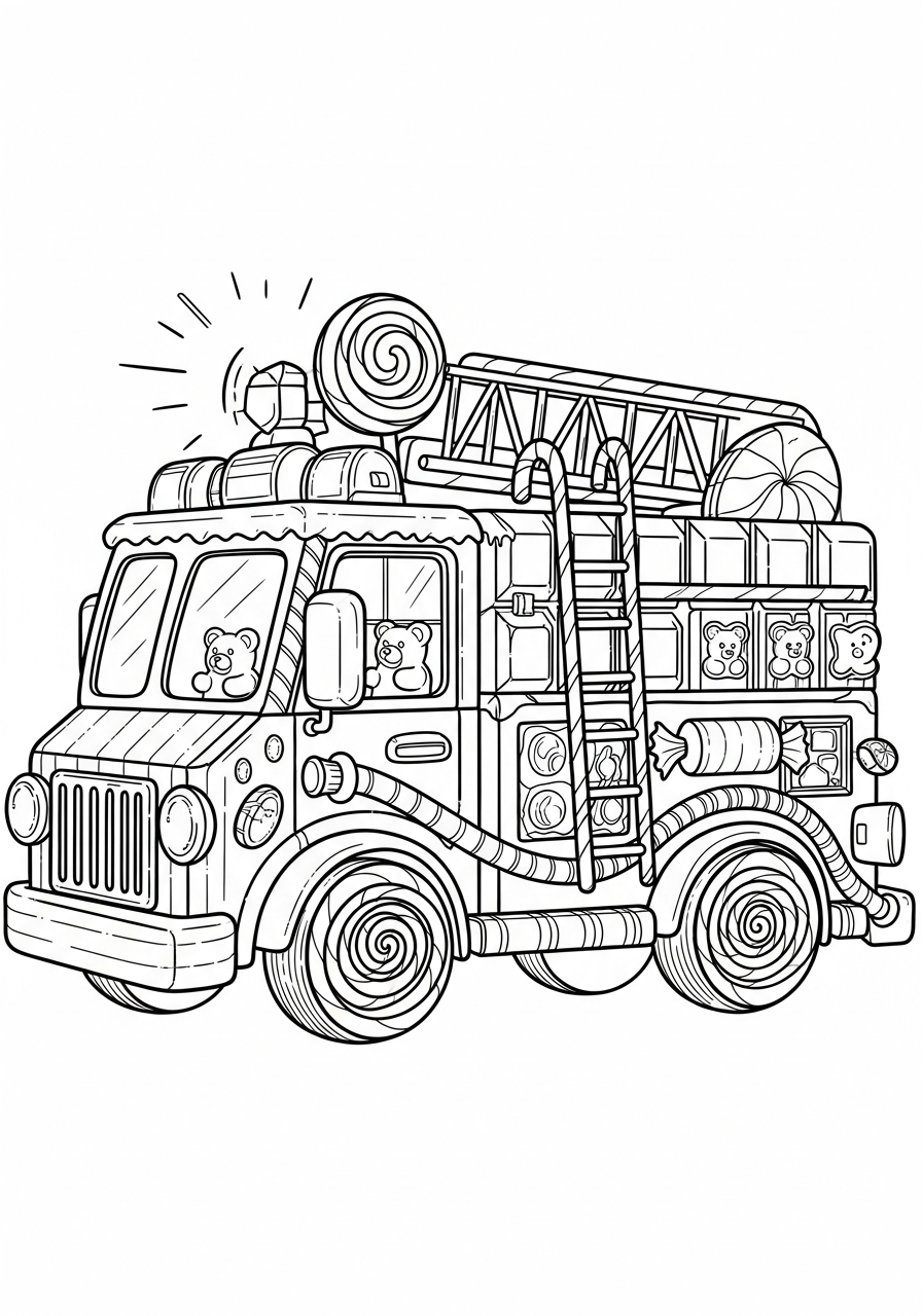 Fire Truck Coloring Pages 26 Sweet candy fantasy fire truck coloring page