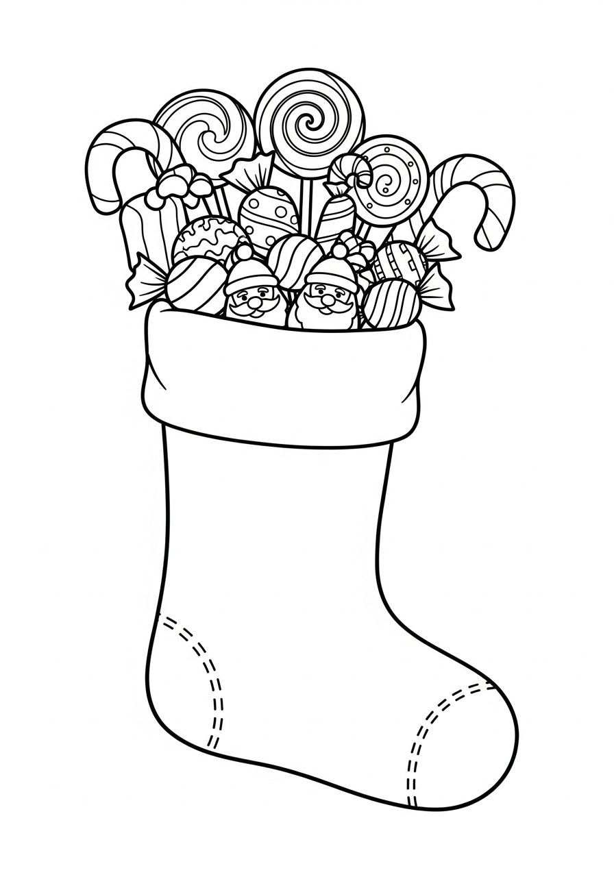 Sweet candy filled Christmas Stocking coloring page