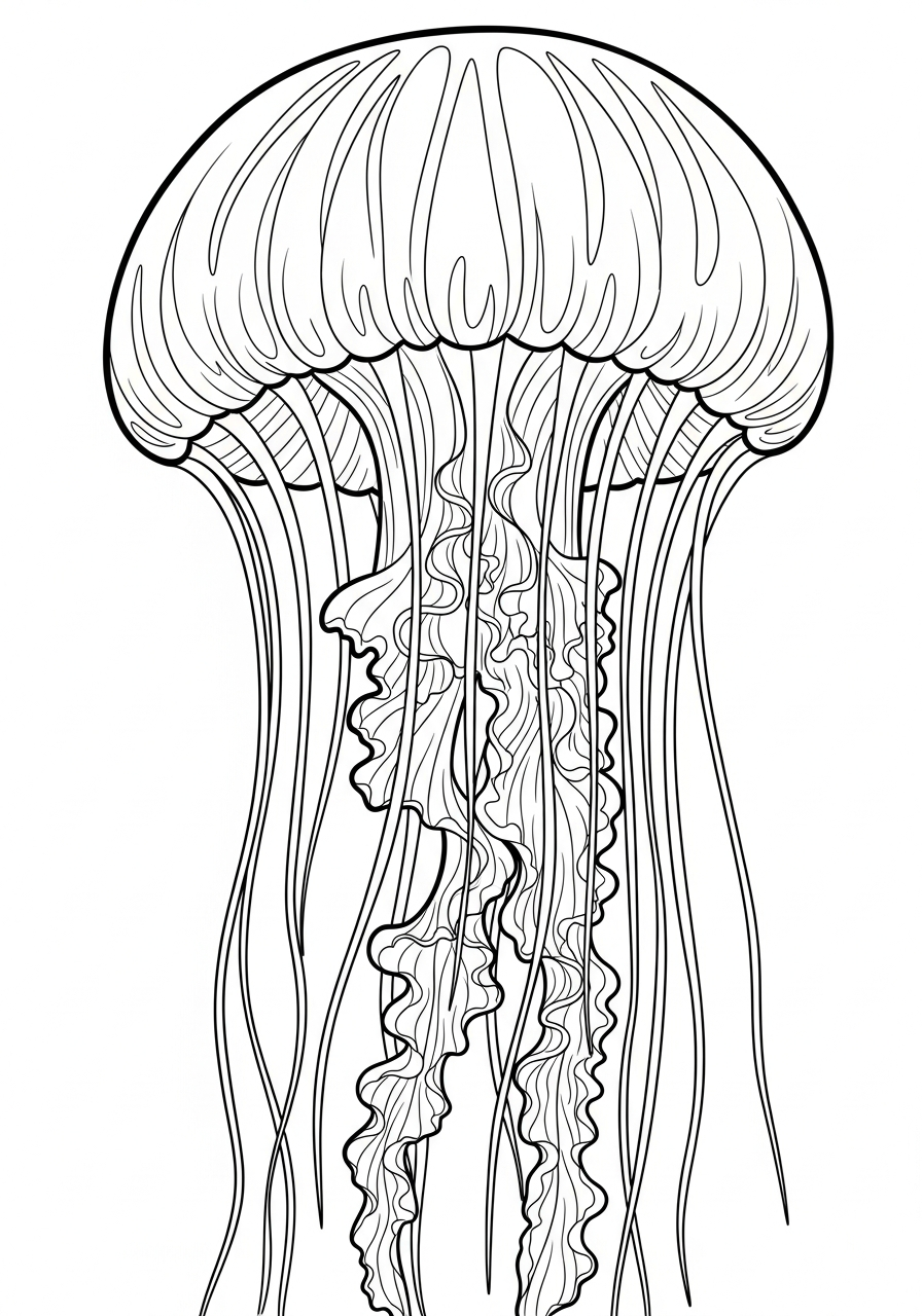 Jellyfish Coloring Pages 27 Swirling jellyfish tentacles texture coloring page