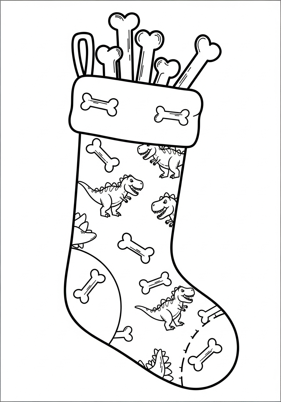 T-Rex dinosaur style Christmas Stocking coloring page