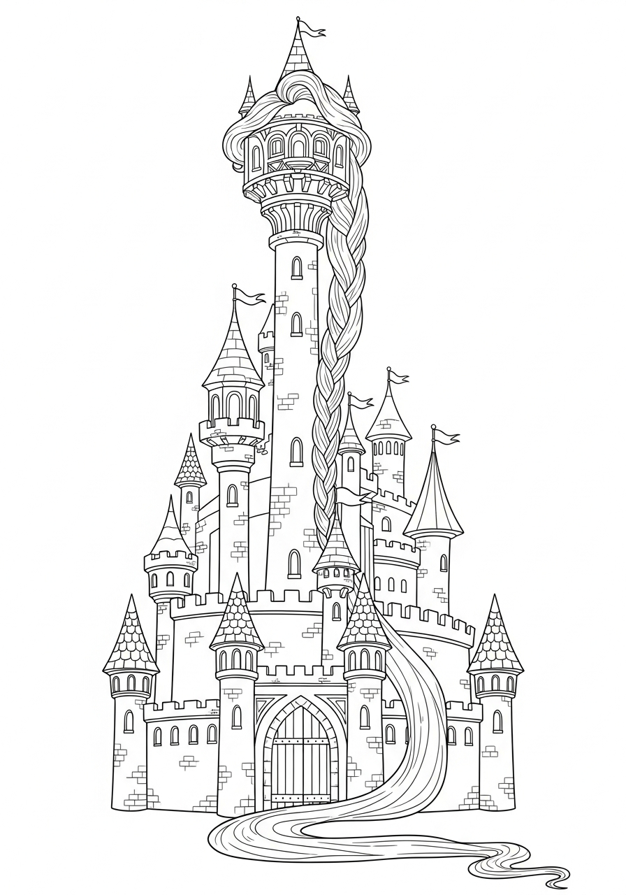 Castle Coloring Pages 23 Tall fairy tale castle spire coloring page