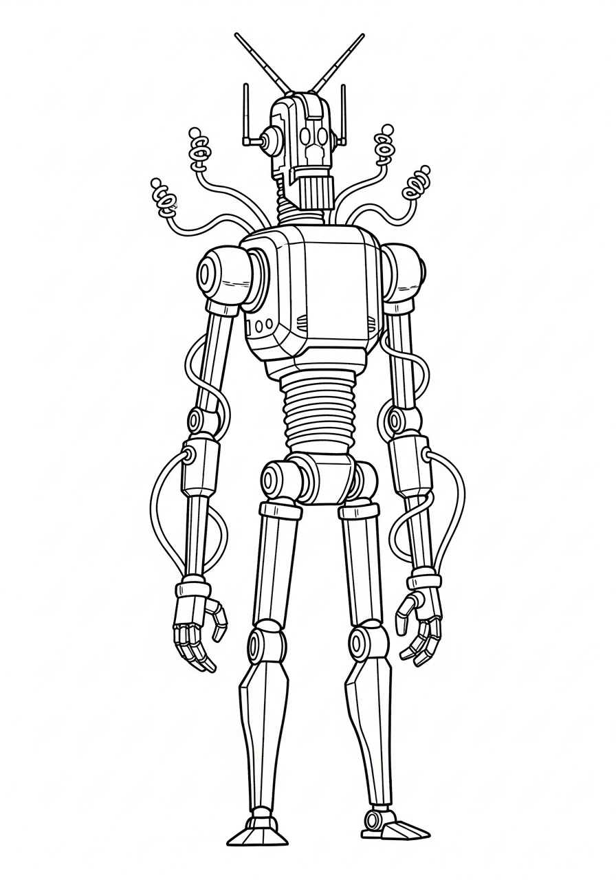 Robot Coloring Pages 39 Tall robot with many antennas coloring page