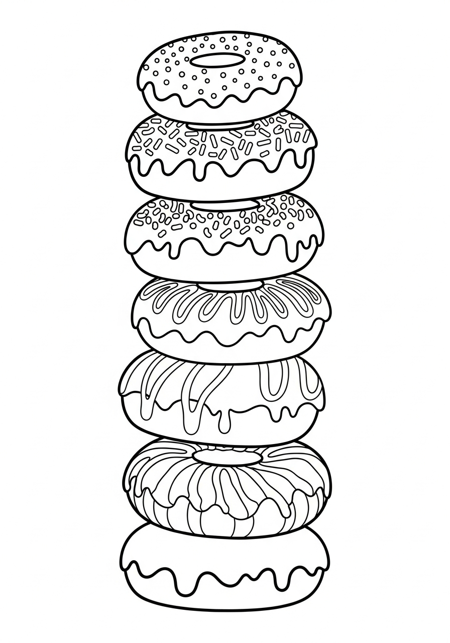 Donut Coloring Pages 32 Tall stack of yummy sweet donuts coloring page
