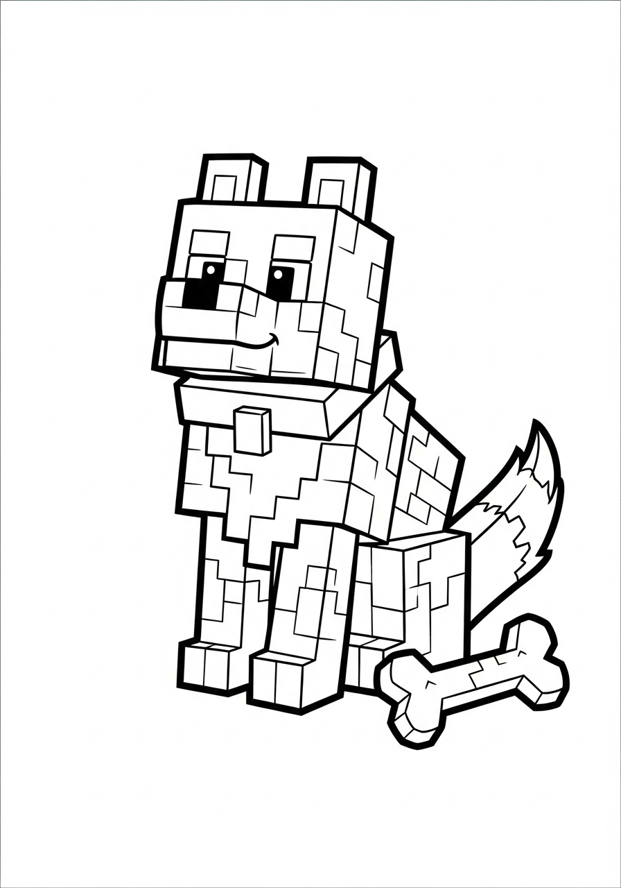 Minecraft Coloring Pages 22 Tamed wolf sitting Minecraft coloring page