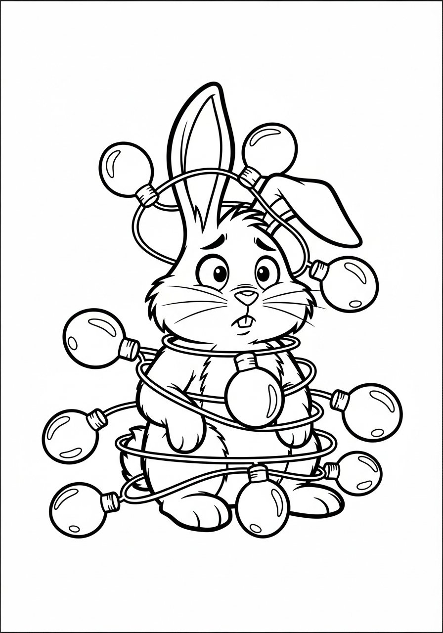 Christmas Bunny Coloring Pages 28 Tangled lights on Christmas Bunny coloring page