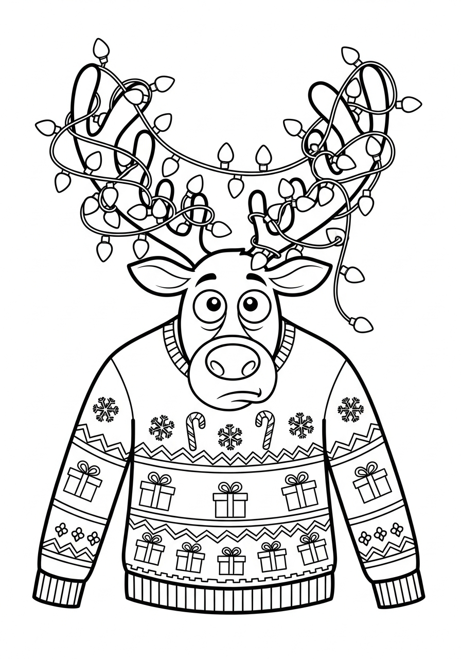 Ugly Christmas Sweater Coloring Pages 28 Tangled reindeer ugly Christmas sweater coloring page
