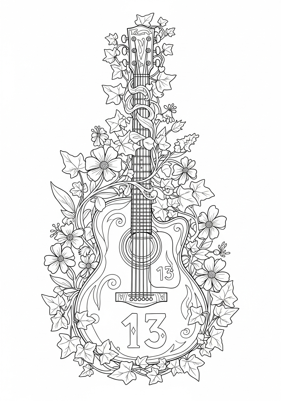 Taylor Swift Coloring Pages 2 Taylor Swift acoustic guitar flowers coloring page