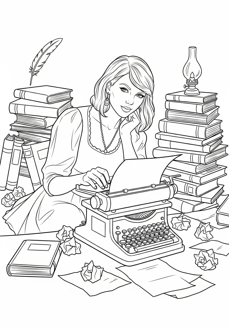 Taylor Swift Coloring Pages 4 Taylor Swift at vintage typewriter coloring page