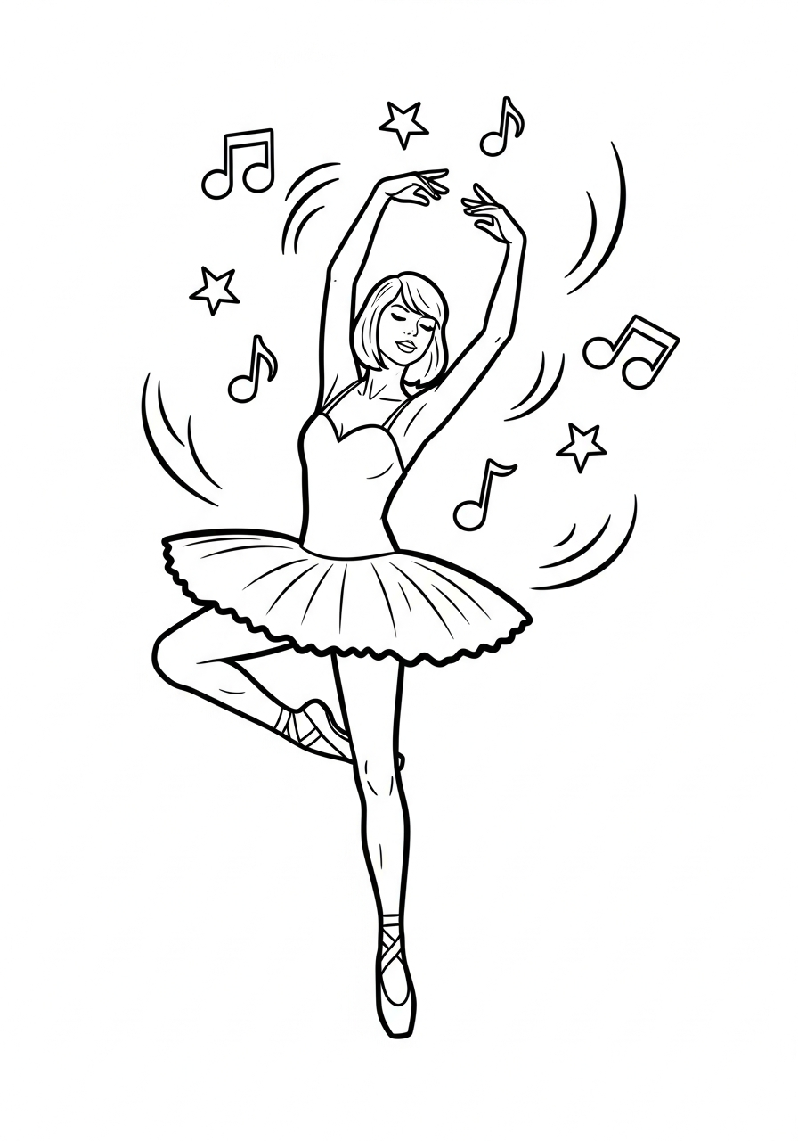 Taylor Swift Coloring Pages 5 Taylor Swift dancing ballerina style coloring page