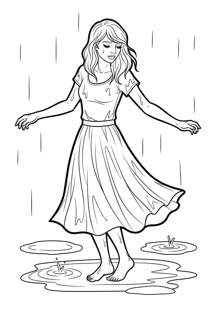 Taylor Swift Coloring Pages 6 Taylor Swift dancing in rain coloring page